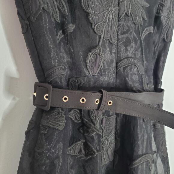 Milly Hannah Organza Belted Floral Embroidered Mini Dress Black Sheer Size 6 NEW - Picture 9 of 16